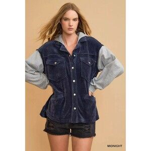 Umgee Contrast Hooded Chenille Jacket